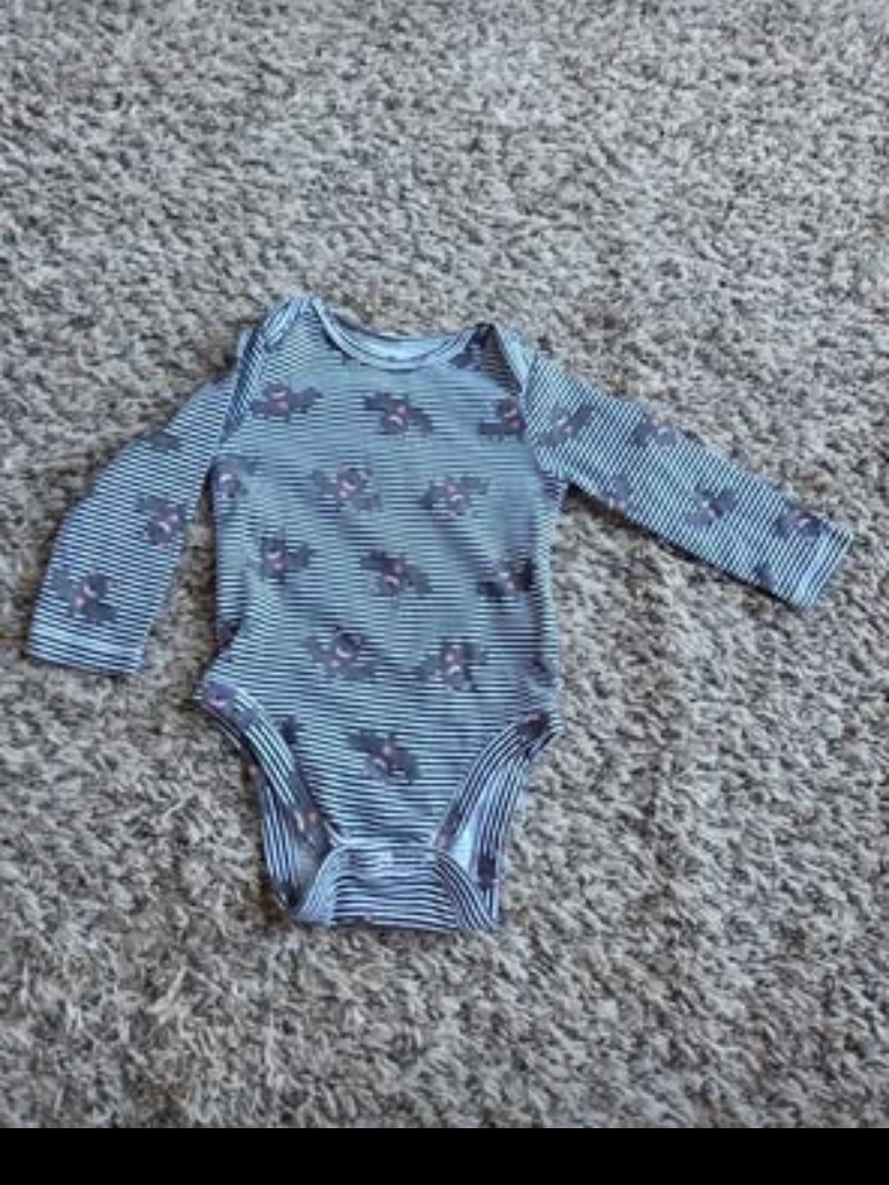 Black And White Striped Bat Print Long-Sleeve Baby One-Piece Bodysuit